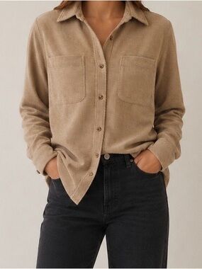 Casa Cabana Women's Sienna Soft Striped Button Down in Camel Size Large